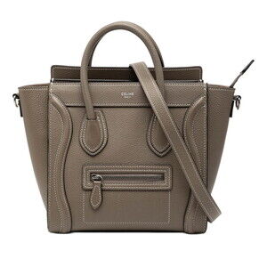 Celine Luggage Nano Handbag/Shoulder Bag, 2-Way, 189243, Suri, Greige Leather...